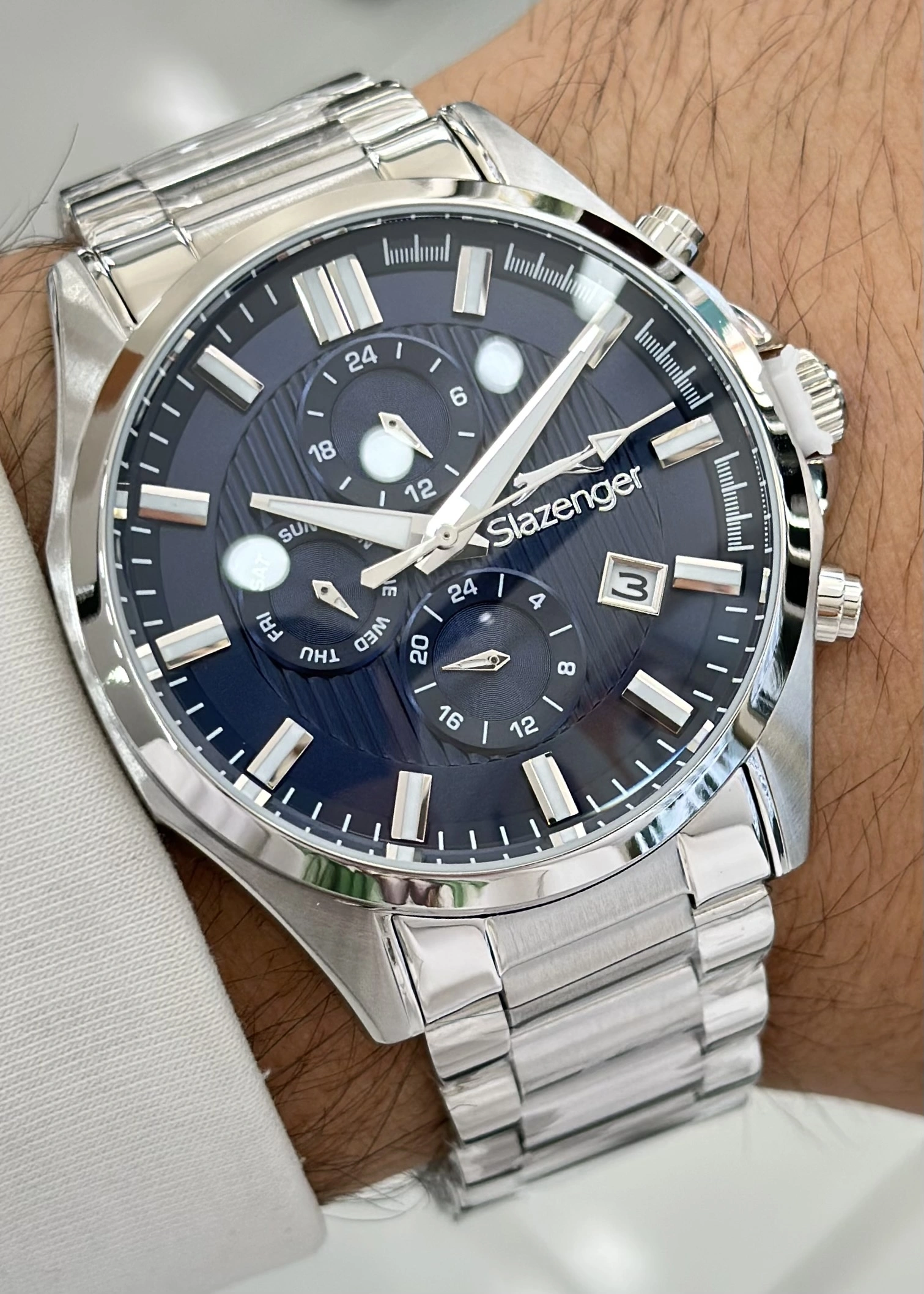 Slazenger 24 Ay Garantili Çelik Kordon Fonksiyonlu 10ATM Su Geçirmez Çelik Kordon Erkek Kol Saati ILK.3290