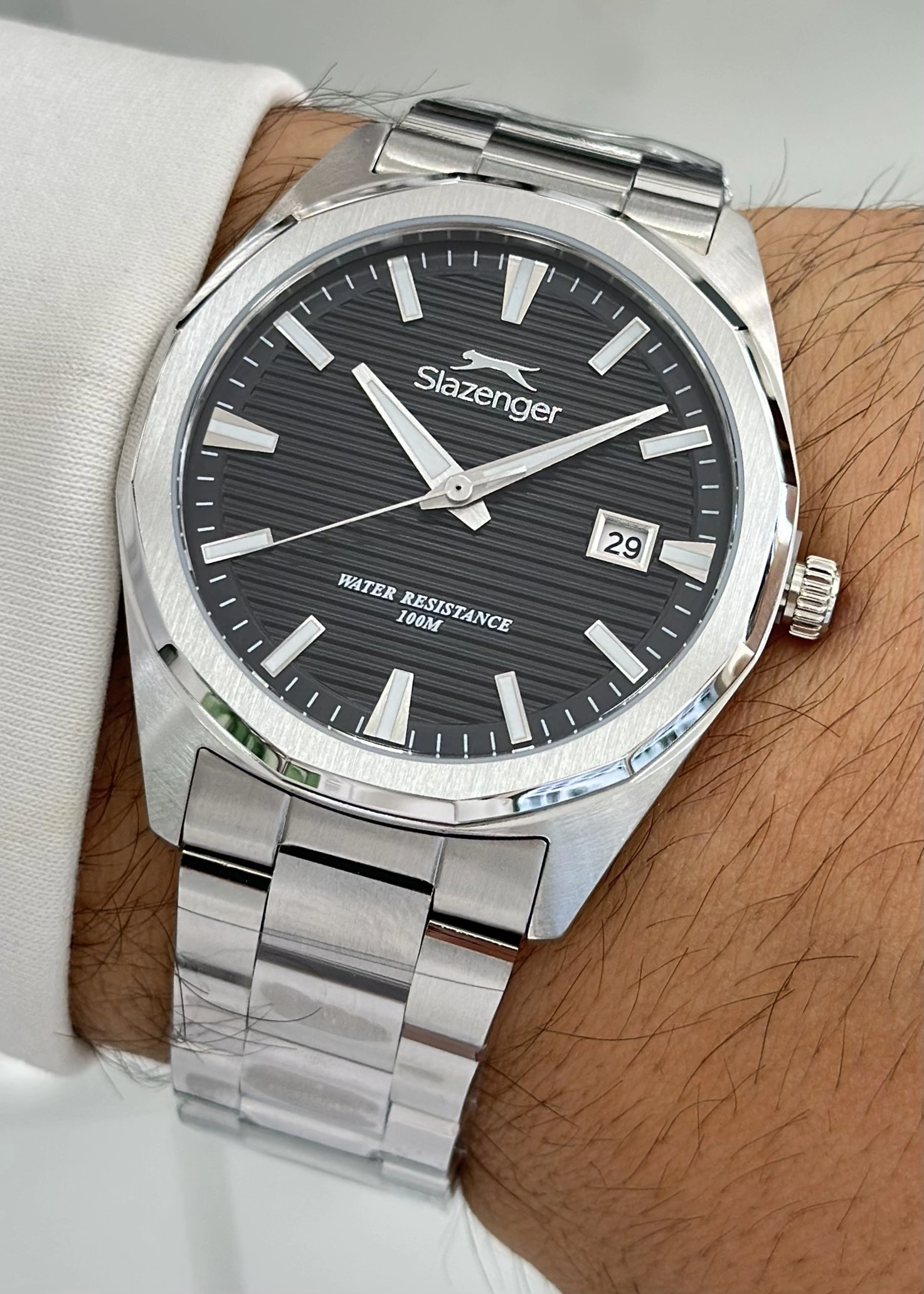 Slazenger Orijinal Damat Ve Nişan Hediyesi Siyah Kadran Çelik Erkek Kol Saati ILK.63835