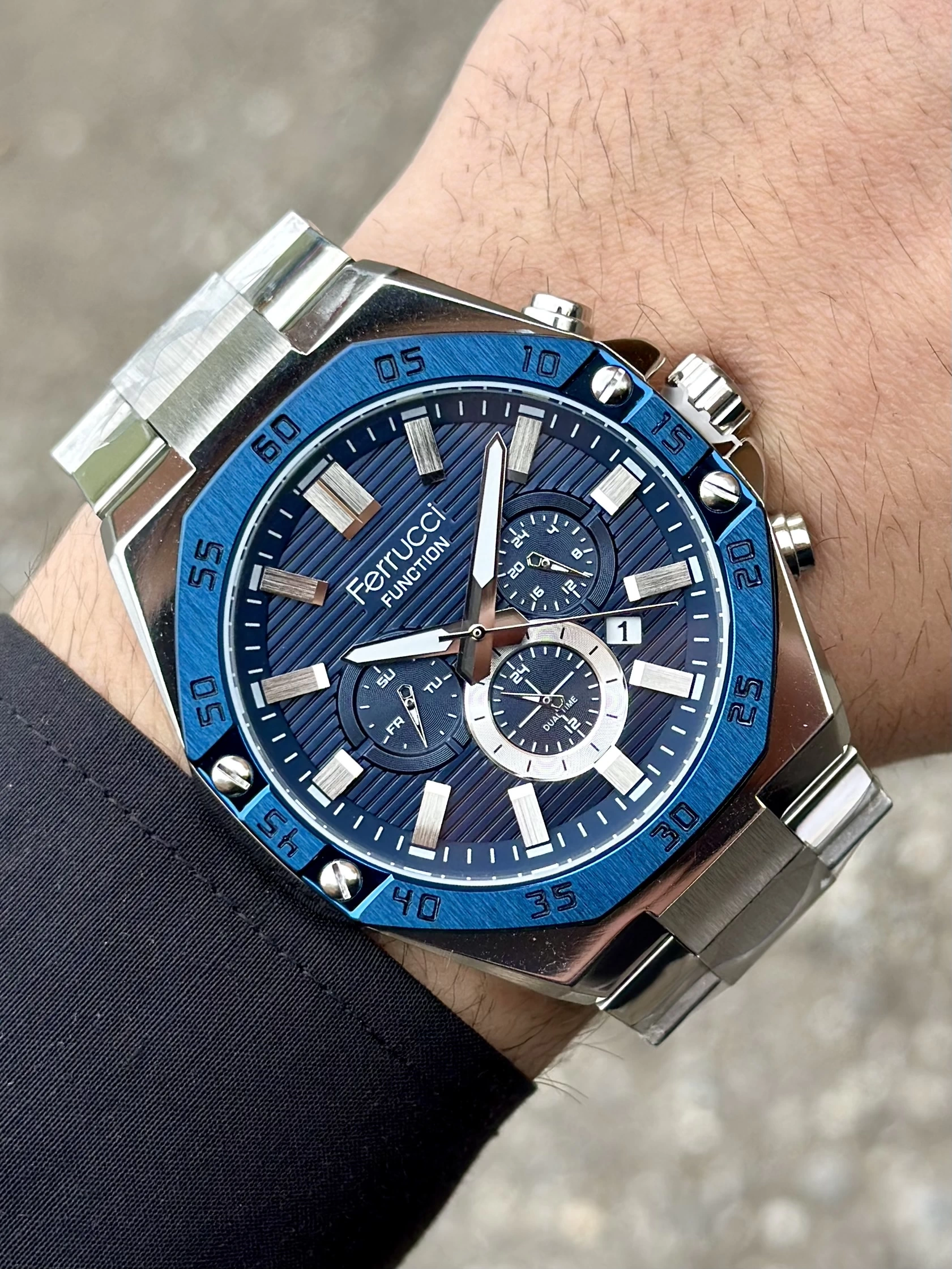Ferrucci Gümüş Renk Çelik Kordon Lacivert Kadran Erkek Kol Saati