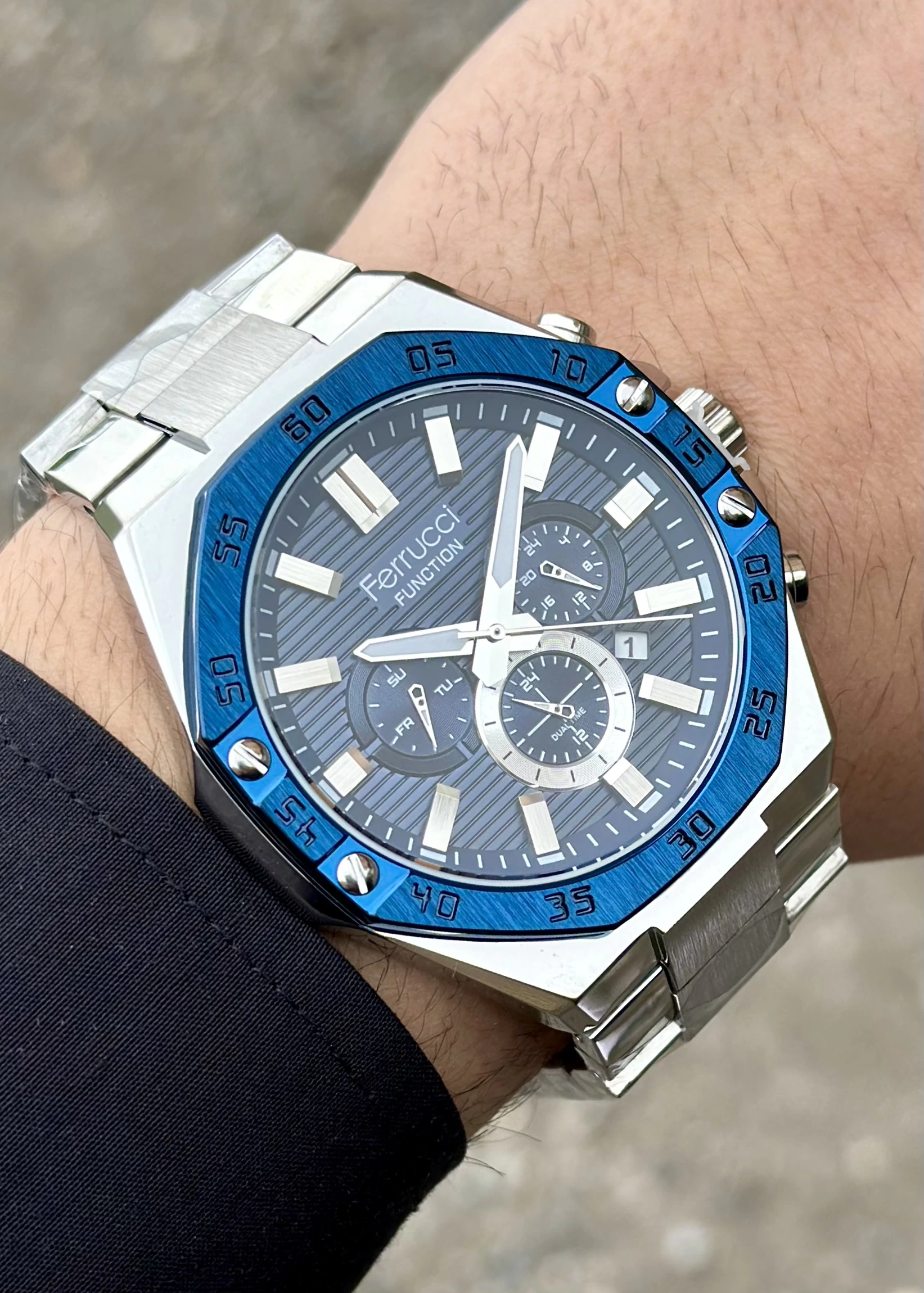 Ferrucci Gümüş Renk Çelik Kordon Lacivert Kadran Erkek Kol Saati