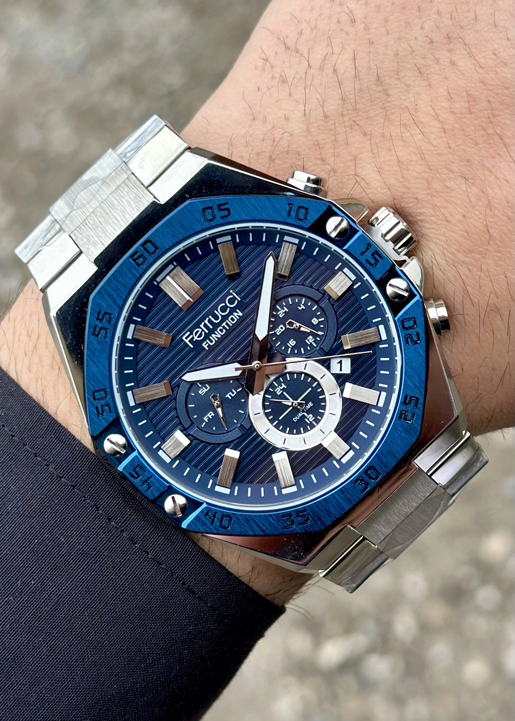 Ferrucci Gümüş Renk Çelik Kordon Lacivert Kadran Erkek Kol Saati