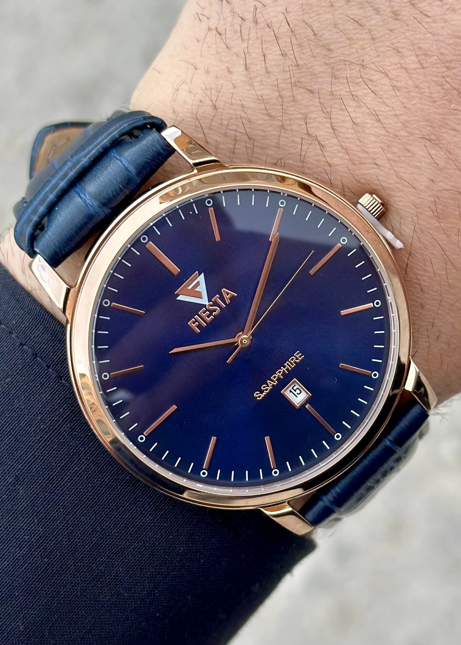 Fiesta Lacivert Deri Kordon Kurmalı Erkek Kol Saati