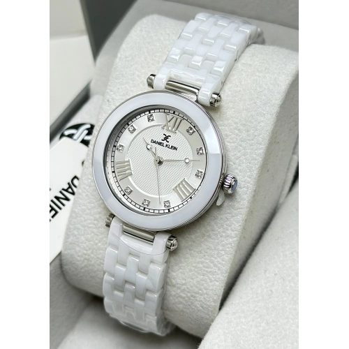 Daniel Klein Orijinal 2 Yıl Garantili Su Geçirmez Beyaz Seramik Kordon Gümüş Kasa Kadın Kol Saati ILK14282K2