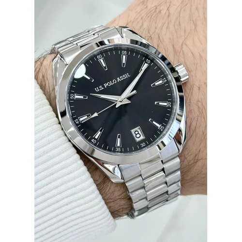 U.S. Polo Assn. Orijinal 2 Yıl Garantili 5ATM Su Geçirmezlik Siyah Kadran Çelik Kordon Erkek Kol Saati ILK1095.02