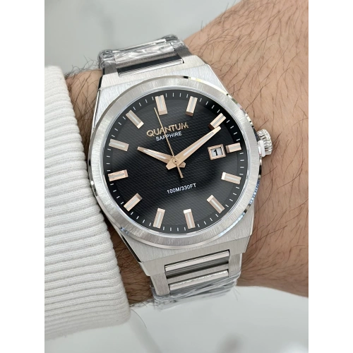 Quantum Çelik Kordon Siyah Katran Safir Cam 10ATM Su Geçirmezlik Erkek Kol Saati