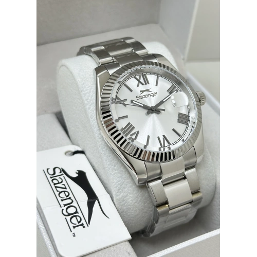 Slazenger Orijinal 2 Yıl Garantili Çelik Kordon 10ATM Su Geçirmezlik Beyaz Katran Erkek Kol Saati ILK2508.06