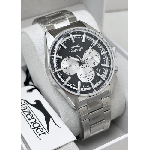 Slazenger Orijinal Siyah Katran 10ATM Su Geçirmezlik Fonksiyonlu Çelik Kordon Erkek Kol Saati ILK.2602.3