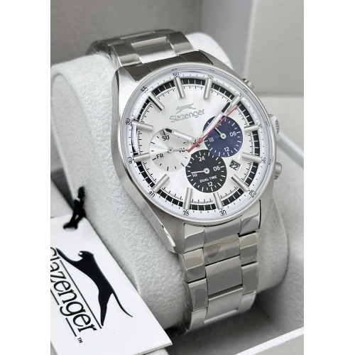 Slazenger Orijinal Beyaz Katran 10ATM Su Geçirmezlik Fonksiyonlu Çelik Kordon Erkek Kol Saati ILK.2602.1