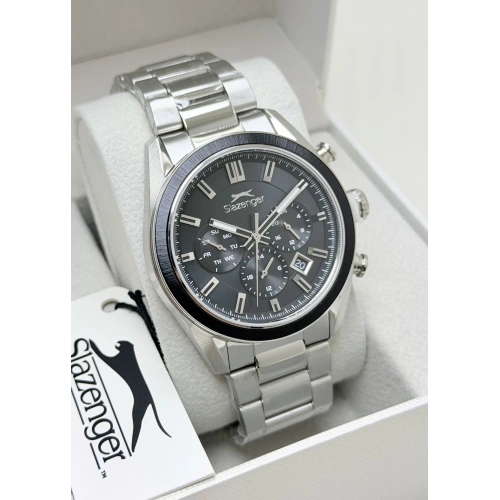 Slazenger Orijinal 2 yıl Garantili Siyah Katran Çelik Kordon 10ATM Su Geçirmezlik Erkek Kol Saati ILK2600.39