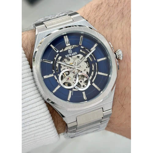 Reward Orijinal 2 Yıl Garantili 5ATM Su Geçirmezlik Lacivert Kadran Çelik Kordon Otomatik Erkek Kol Saati ILK.127.K