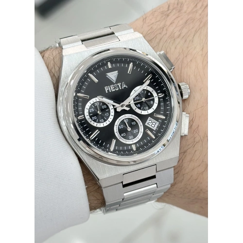 FİESTA FONKSİYONLU ÇELİK KORDON SİYAH KADRAN ORJİNAL 2 YIL GARANTİLİ SU GEÇİRMEZ HEDİYELİK ERKEK KOL SAATİ