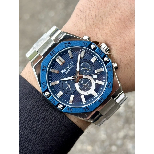 Ferrucci Gümüş Renk Çelik Kordon Lacivert Kadran Erkek Kol Saati