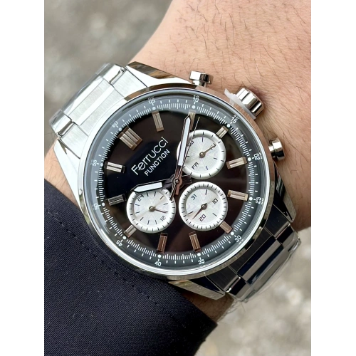 Ferrucci Gümüş Renk Çelik Kordon Siyah Kadran Erkek Kol Saati
