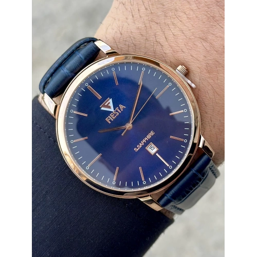 Fiesta Lacivert Deri Kordon Kurmalı Erkek Kol Saati