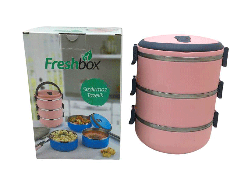 AÇIK PEMBE 3LÜ SEFER TASI SAKLAMA KABI 1.8LT (5324)