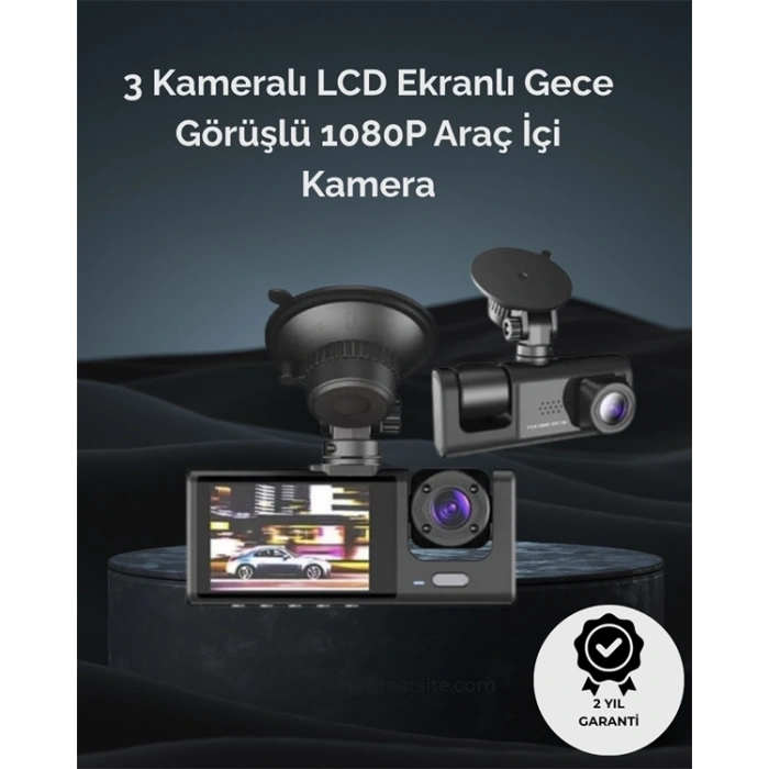 1. 3 Kameralı Full HD Araç Kamerası – Ön, İç ve Arka Görüş ile %100 Kapsama