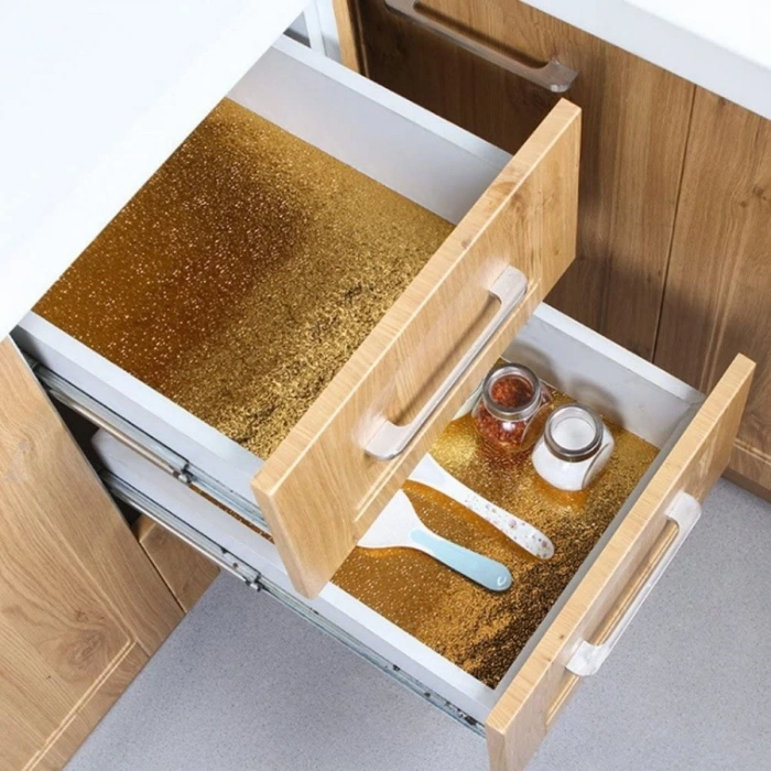 10 Metre Kendinden Yapışkanlı Silinebilir Mutfak Tezgah Üstü Sticker Folyo Gold Renk (5324)