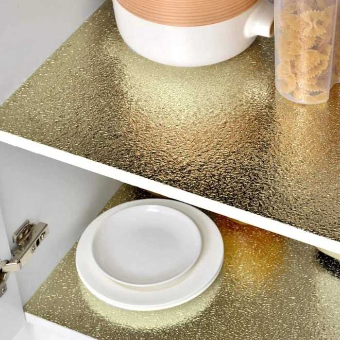 10 Metre Kendinden Yapışkanlı Silinebilir Mutfak Tezgah Üstü Sticker Folyo Gold Renk (5324)