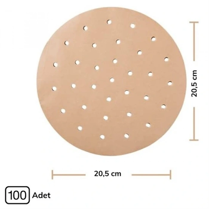 100 Adet  Airfryer Pişirme Kağıdı Tek Kullanımlık Hava Fritözü Yuvarlak Delikli Model (5324)