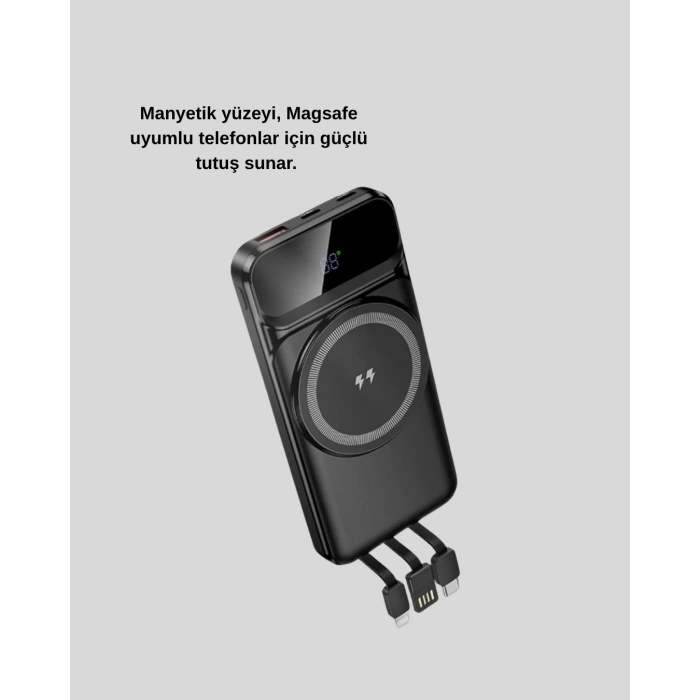 10000 mAh Kablosuz Powerbank – 15W Hızlı Şarj,  Type-C Çoklu Çıkışlı