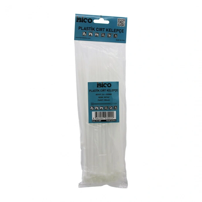 100PCS BEYAZ   3.6X250MM  PLASTİK CIRT KELEPÇE (5324)