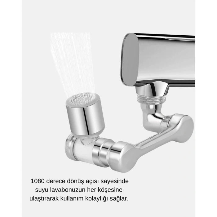 1080° Dönebilen Musluk Ucu – Su Tasarruflu, Esnek Ve 360° Çift Eksenli Başlık (kopya)