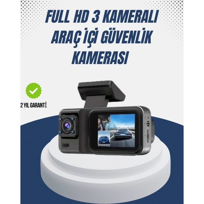 1080P Üç Kameralı Araç Kamerası Wi-Fi Destekli Park Modu ve G-Sensörlü