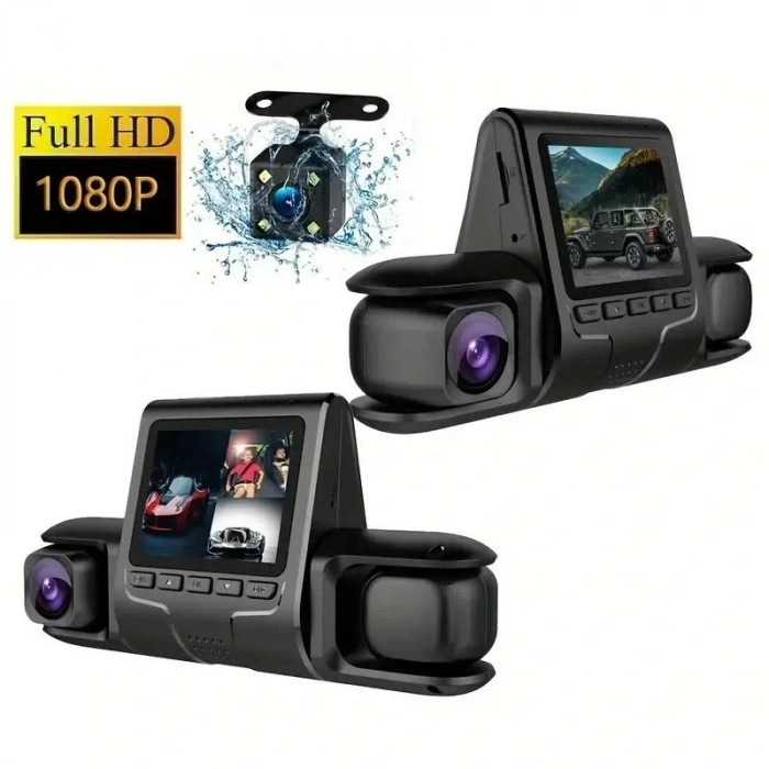 1080P Üçlü Lens Araba Dash Cam Dashcam Ön İç &amp; Arka HD Araba DVR 120 ° Açı Döngü Kaydı Yerçekimi Sensörü (5324)