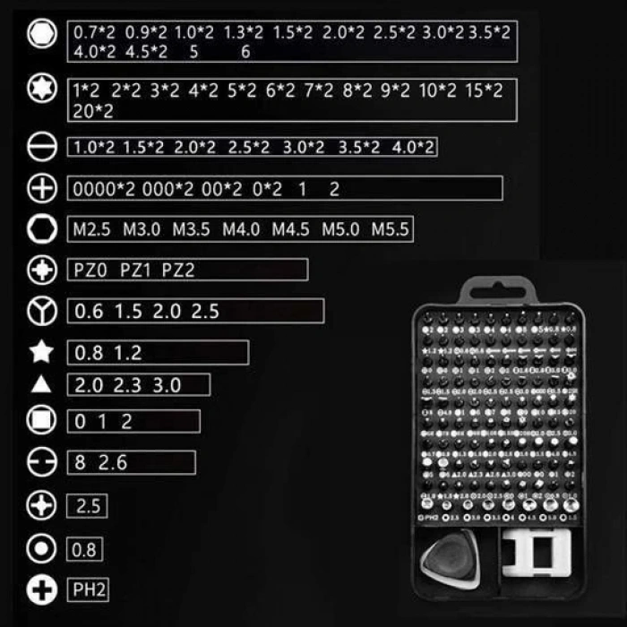 115 in 1 Hassas Tornavida Onarım Alet Manyetik Sürücü Kitli Elektronik Hassas Tornavida Seti