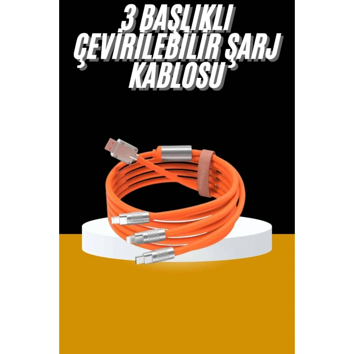 120w 3 İn 1 Uyumlu Silikon Şarj Kablosu Hızlı Şarj Kablosu