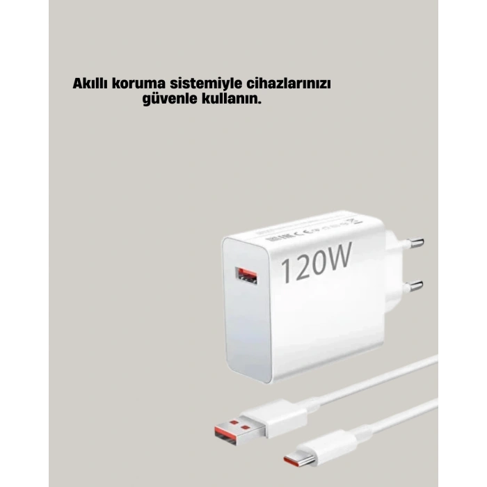 120W Güçlü Hızlı Şarj Adaptörü ve Type-C Kablo Seti – Güvenli Şarj Teknolojisi