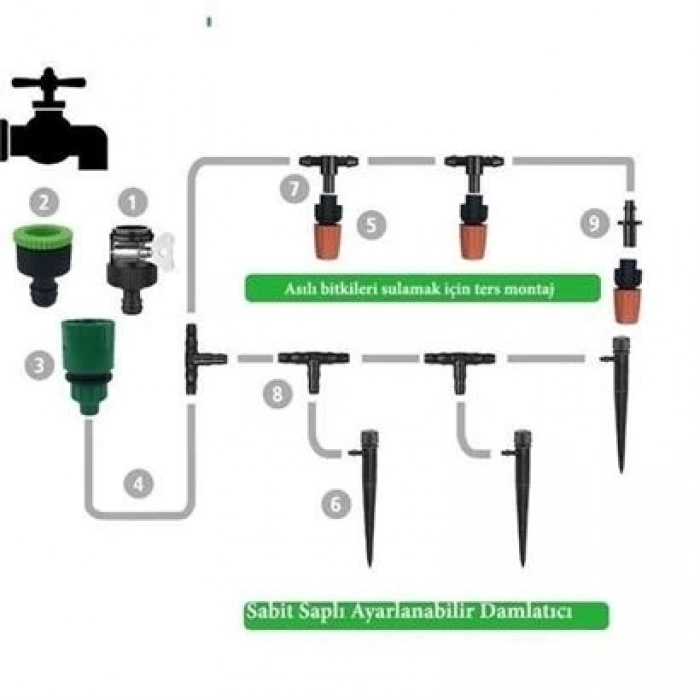 15 Metre Bahçe Damlama Sulama Sistemi Seti Hortum ve Ek Parçaları