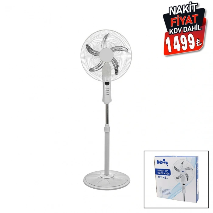 18 İNC 45 CM KUMANDALI  SANAYİ TİPİ AYAKLI VANTİLATÖR 5-METAL PERVANE 3-KADEME HIZ 65W Y:137CM (5324)