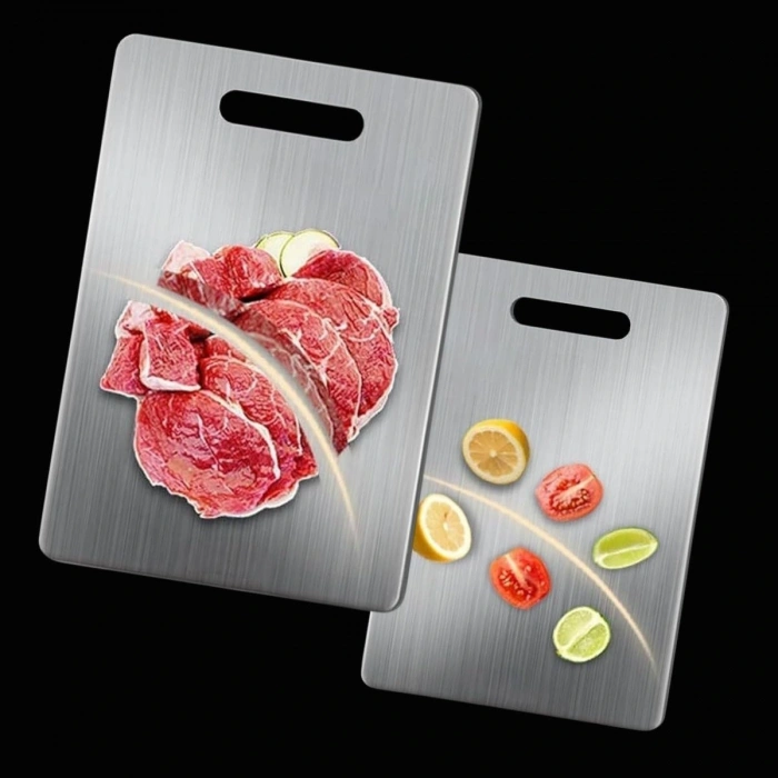 2 Boy Paslanmaz Çelik Leke Tutmaz,Kırılmaz,Antibakteriyel,Elde ve Bulaşık Makinesinde Yıkanabilen Meyve,Sebze,Et,Tavuk Kesim Panosu (5324)