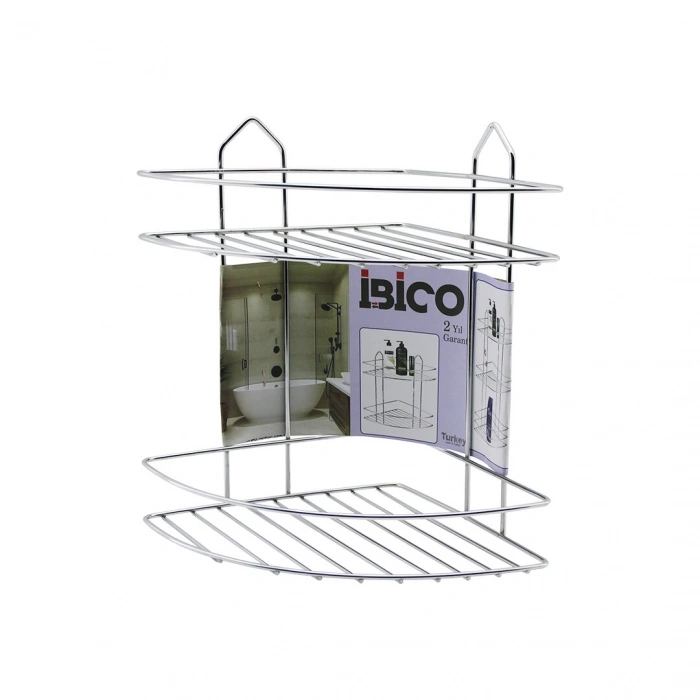 2 KATLI - ÜÇGEN   KROM   METAL  BANYO KÖŞELİK - DUŞKABİN RAF (5324)