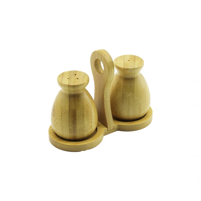 2 PCS - ŞİŞE MODELİ AHŞAP BAMBU TUZLUK - BAHARATLIK TUTACAKLI AHŞAP STAND (5324)