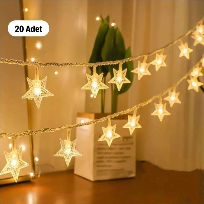 20 Adet Mini Yıldız Led 5 Metre Günışığı Rengi Dekoratif Led (5324)