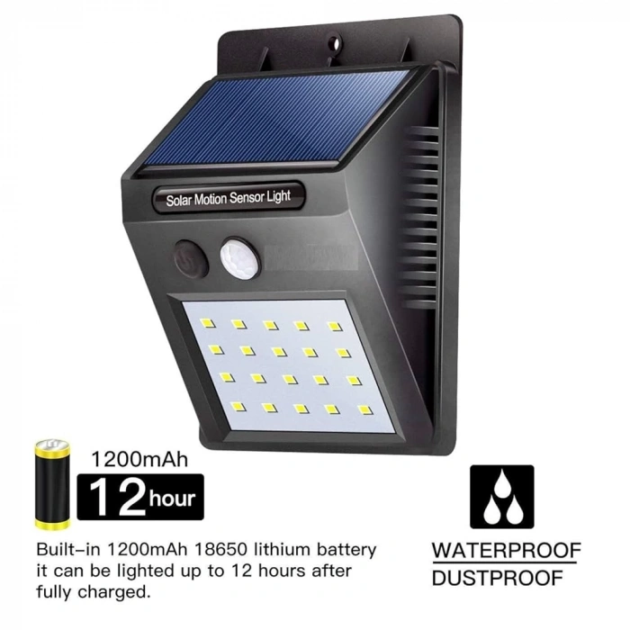 20 Ledli Hareket Sensörlü Dış Mekan Solar Lamba