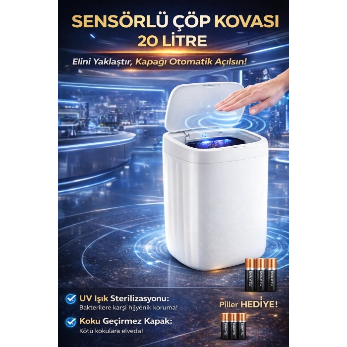 20 Litre El Algılayan Sensörlü Çöp Kovası