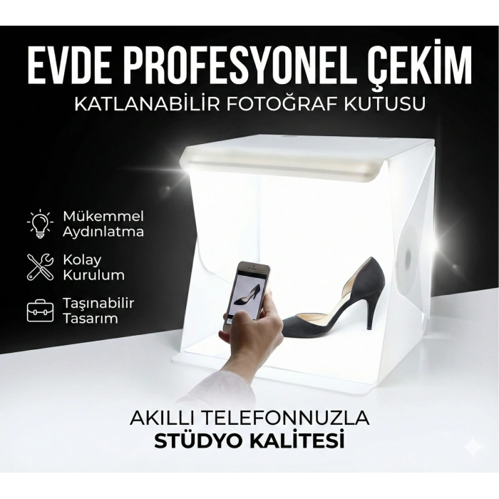 20 X 20 Cm Profesyonel Stüdyo Led Işıklı Çift Sıra Ürün Fotoğraf Çekim Çadırı