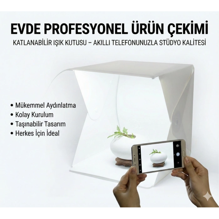 20 X 20 Cm Profesyonel Stüdyo Led Işıklı Çift Sıra Ürün Fotoğraf Çekim Çadırı