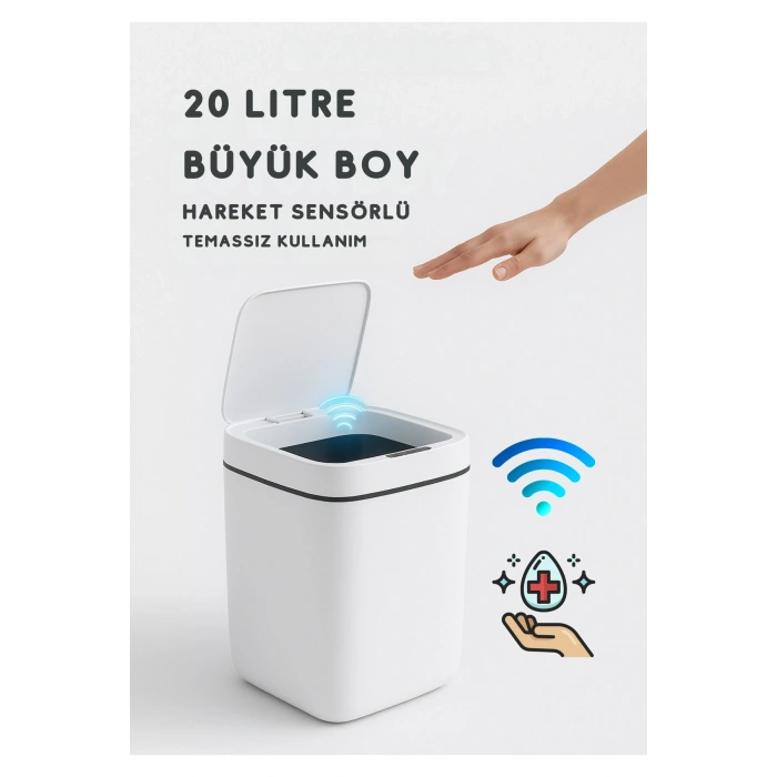 20L Akıllı Sensörlü Çöp Kovası UV Işık Koku Geçirmez Mutfak Banyo Ofis İçin