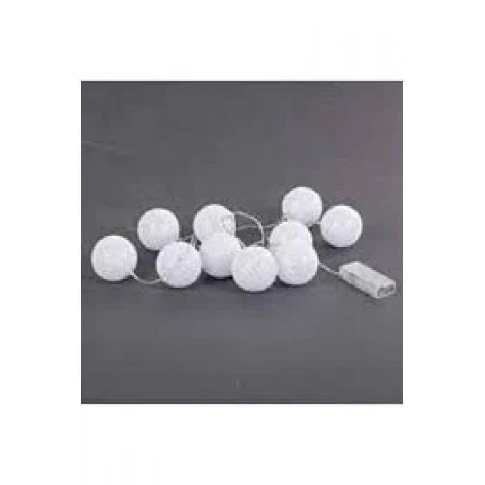 2m 10lu Işıklı Beyaz Top Dekoratif Süs Pilli