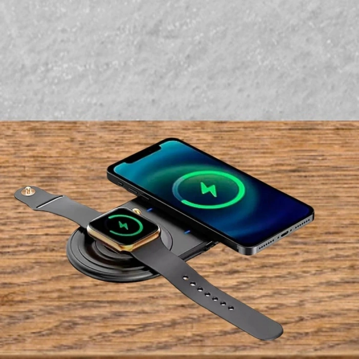 2si 1arada Kablosuz Saat,Kulaklık ve Telefon Hızlı Şarj Etme Aparatı (5324)