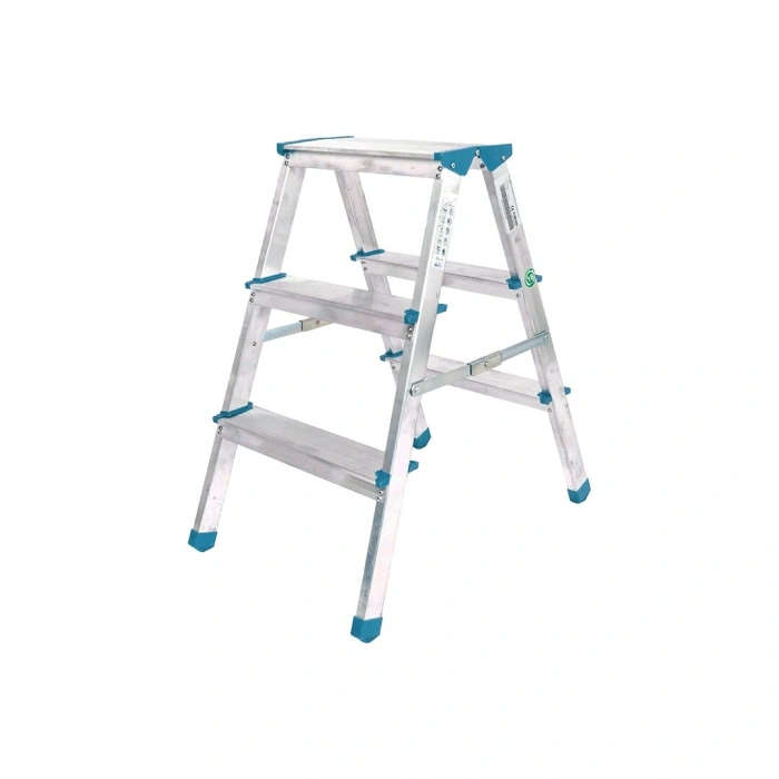 3+3 ÇİFT BASAMAKLI ALÜMİNYUM METAL MERDİVEN YÜKSEKLİK = 69CM BAŞ GENİŞLİK = 8CM (5324)