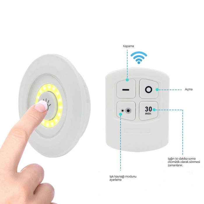 3'lü Uzaktan Kumandalı Pilli Yapışkanlı Kablosuz Led Spot Lambalar (5324)