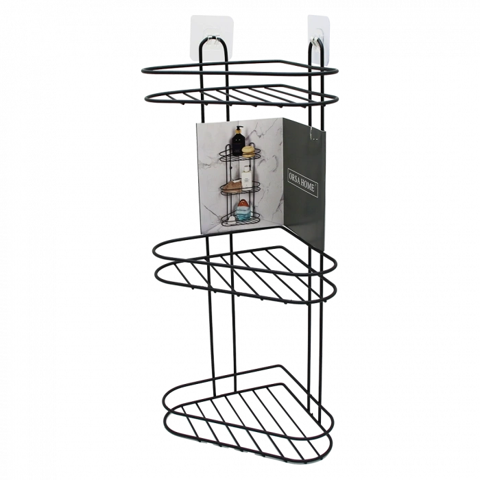 3 KATLI  SİYAH METAL KÖŞE RAFI (5324)