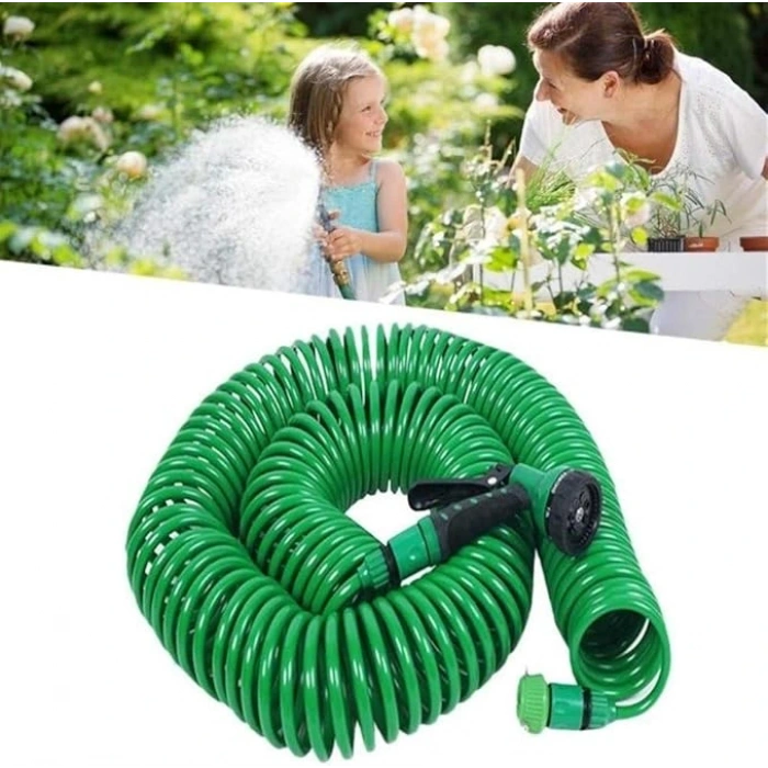 30 Metre Spiral Hortum + 4 Fonksiyonlu Özel Sulama Tabancası (5324)
