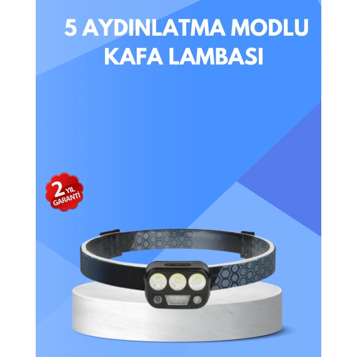 300 Lümen Sensörlü LED Kafa Lambası USB Şarjlı SOS Modlu