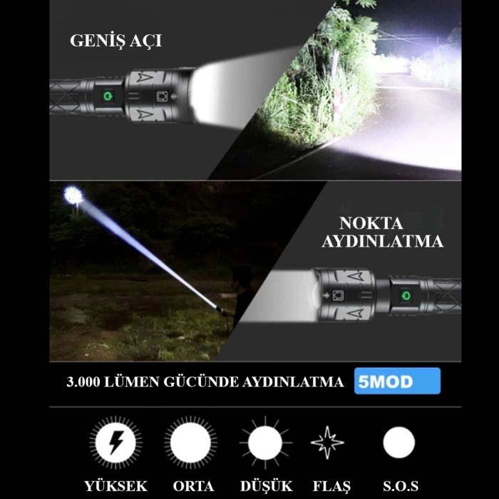 3000 Lümen Güçlü El Feneri  Wt-604